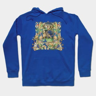 St.George,Dragon and Princess ,Medieval Miniature in Blue Green Floral Leaves Hoodie